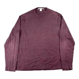 Perry Ellis Tussah Silk Tweed V-Neck Sweater Lightweight Men's Large Maroon
